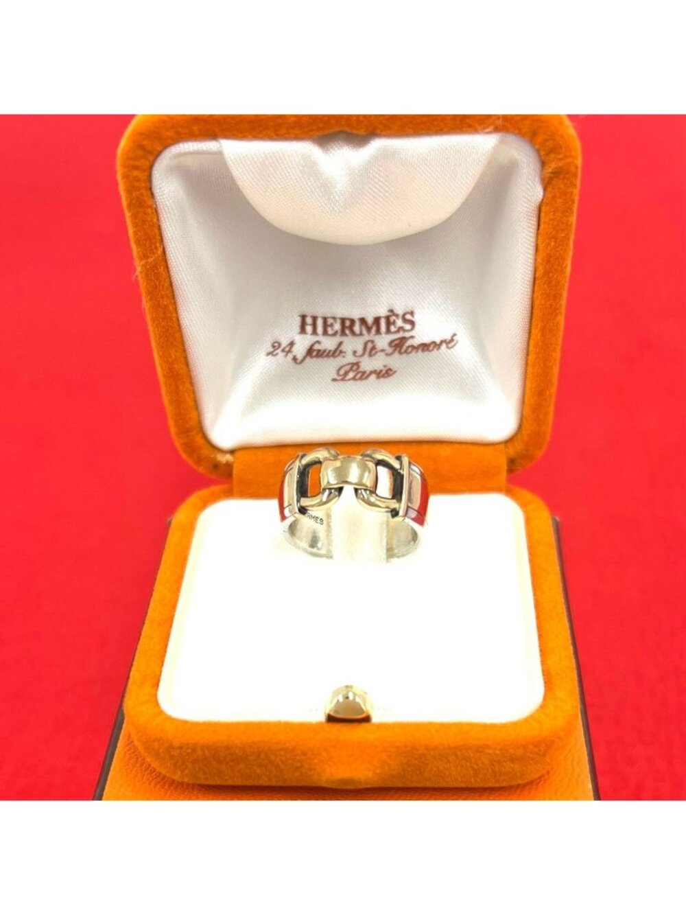 Hermes Box with Case Montevideo Ring 925 Sterling Silver Gold 18K